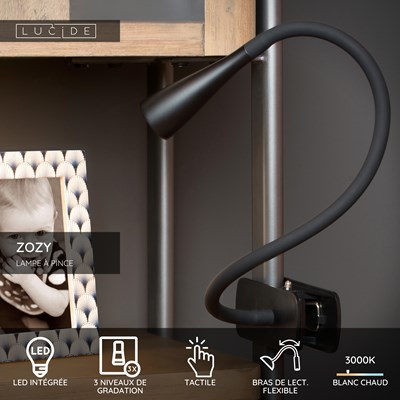 Lucide ZOZY - Lampe à pince - LED 3 StepDim - 1x4W 3000K - Noir